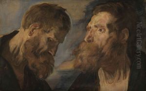 Two studies of heads of bearded men by Jacob Jordaens