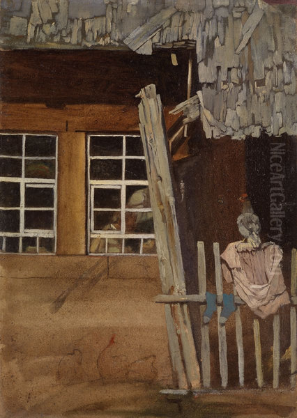 Farmhouse corner with garden fence and chicken - view 1