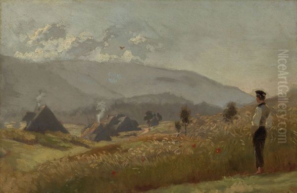 Young farmer at the grain field - view 1