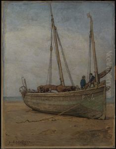 Fischerboote in Tiefebbe bei La Panne
