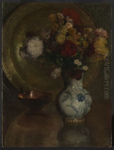 Blumenstilleben mit Messinggefassen und Delfter Kanne