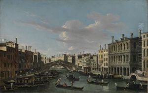 Blick auf den Canale Grande nach Suden zwischen Rio di Salvatore und Rialto Brucke
