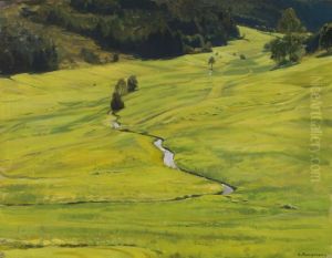 Sonniges Waldtal mit Bach by Gustav Kampmann