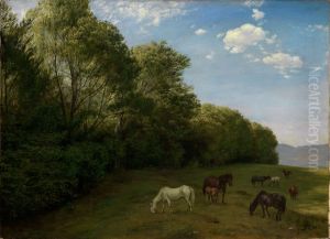 Landschaft mit weidenden Pferden by Hans Thoma