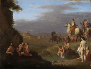 Italianate landscape with the flight of Cloelia by Cornelius van Poelenburgh