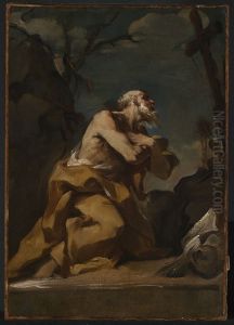 Kniender Heiliger (Hieronymus) in Anbetung eines Kreuzes by Francesco Polazzo