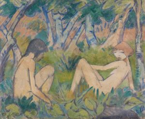 Zwei Madchen im Walde by Otto Mueller