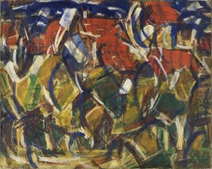 Rote Dacher unter Baumen by Christian Rohlfs