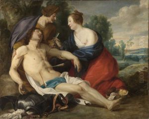 St. Irene removes the arrows from the body of St. Sebastian by Theodoor Rombouts