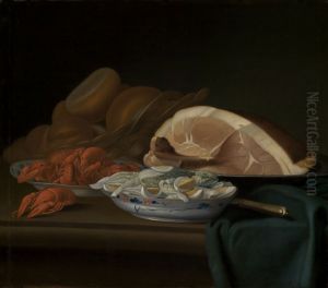 Fruhstucksstilleben mit Schinken, Krabben und Eiern