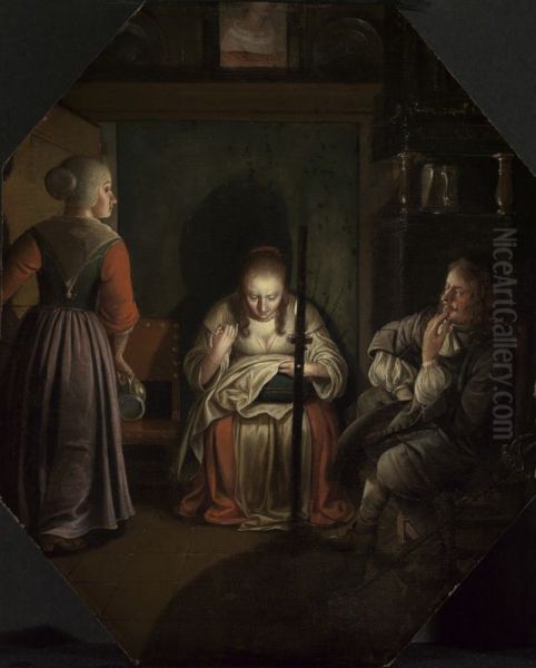 Nahende Frau, Kavalier und Magd bei Kerzenlicht - view 1