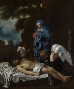 Maria mit dem toten Christus und klagenden Engeln by Bertholet Flemalle