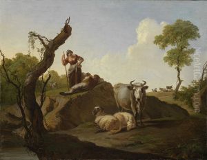 Landschaft mit Herde und Hirtenpaar by Nicolas Henri Joseph De Fassin