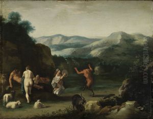 Sudliche Landschaft mit Hirten, Nymphen und tanzendem Satyr by Cornelius van Poelenburgh