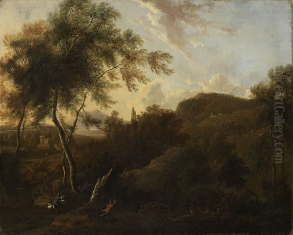 Southern landscape with a hunters hunting deer - view 1