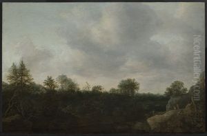 Forest landscape with a river by Cornelis Hendricksz. The Younger Vroom