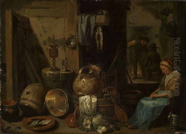 Kucheninterieur mit eingeschlafener Frau - view 1