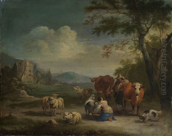 Landscape with shepherd and cowsman - view 1