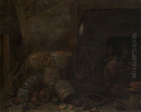 Herberginterieur, kaartspelers op de achtergrond - view 1