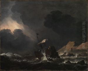 Shipwreck off a rocky coast by Jan Theunisz Blanckerhoff