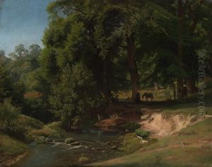 An der Alb I (mit rastenden Reitern) by Johann Wilhelm Schirmer