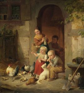 Bauernkinder futtern Huhner by Heinrich von Rustige