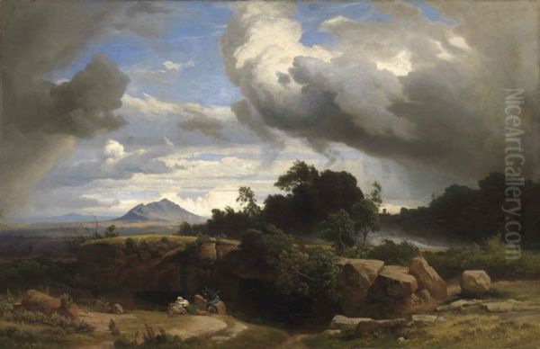 Approaching thunderstorm in the Roman Campagna - view 1