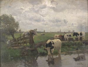 Rinder an der Tranke bei Overschie by Hermann Baisch