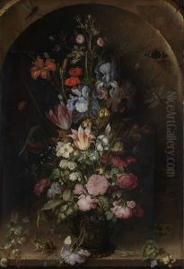 Flower still life in a niche by Roelant Savery
