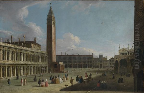 Blick von der Piazetta nach Norden auf Liberia, Campanile, Procuratie Vecchie, Torre dell'Orologio und San Marco - view 1