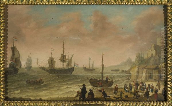 A Coastal Scene with Dutch Vessels and a Fish Market - view 1