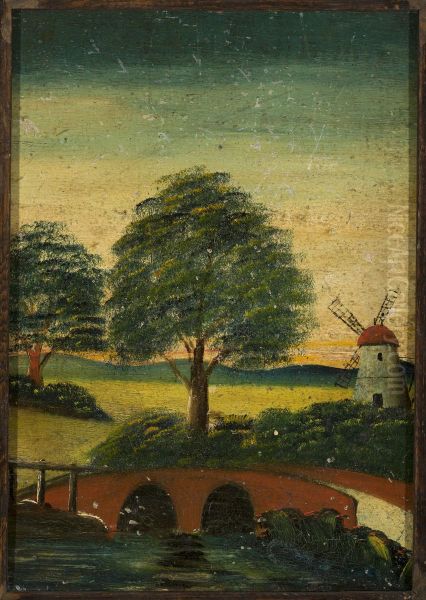 Landscape with a windmill and a bridge - view 1