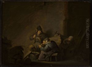 Genre scene in an interior by Adriaen van Ostade