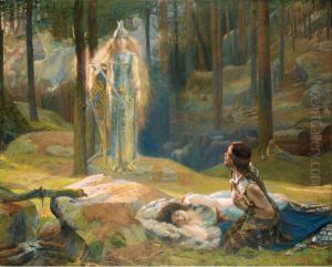 La Revelation, Brunnhilde Decouvrant Sieglinde Et Siegmund by Gaston Bussiere
