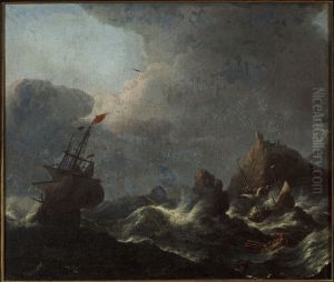 Sea storm by Claes Claesz. Wou