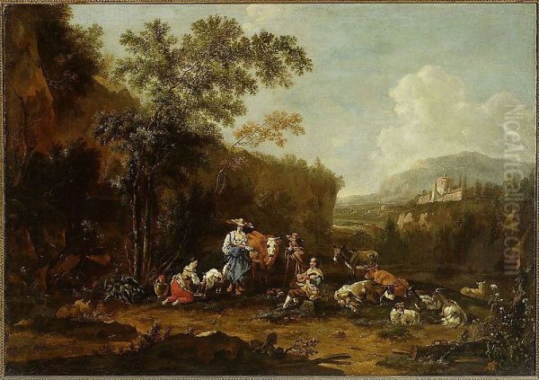 Italian landscape with a group of shepherds - view 1