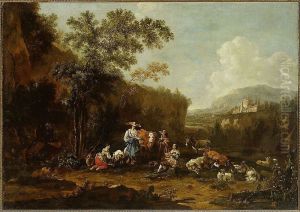 Italian landscape with a group of shepherds by Jan Both