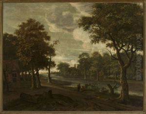 Riverside landscape by Joris van der Haagen or Hagen