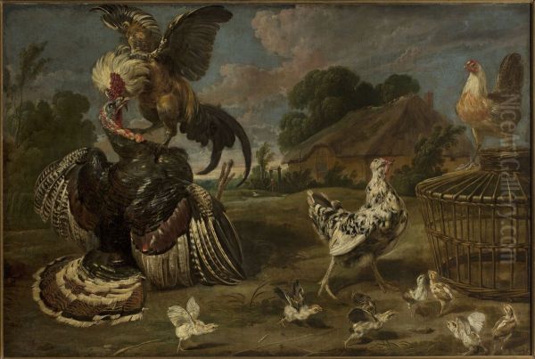A turkey and a rooster - view 1