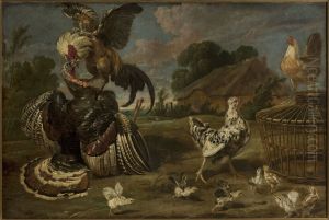A turkey and a rooster A turkey and a rooster