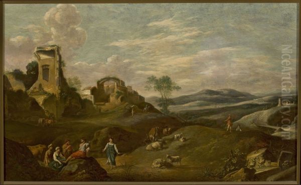 Italian landscape with ruins - view 1