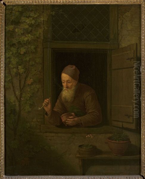 Old man with a pipe in the window - view 1