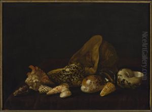 Seashells in a purple tapestry