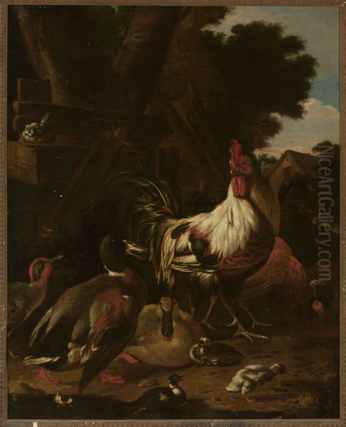 Rooster and ducks - view 1