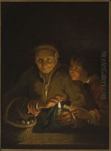 Old woman and a boy with a candle Old woman and a boy with a candle