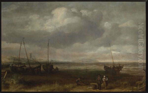 Seaside in Scheveningen with fishing boats - view 1