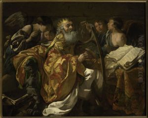 King David playing the harp among angels by Hendrick Ter Brugghen