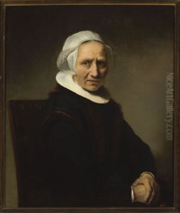 Portrait of an old woman in a white cap by Ferdinand Bol
