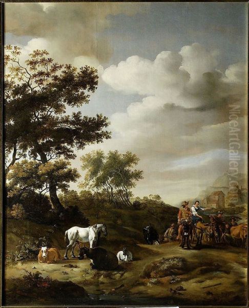 Landscape with people and cattle - view 1