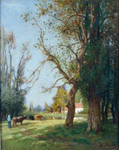 Troupeau De Vaches Dans Le Pre by Charles Busson